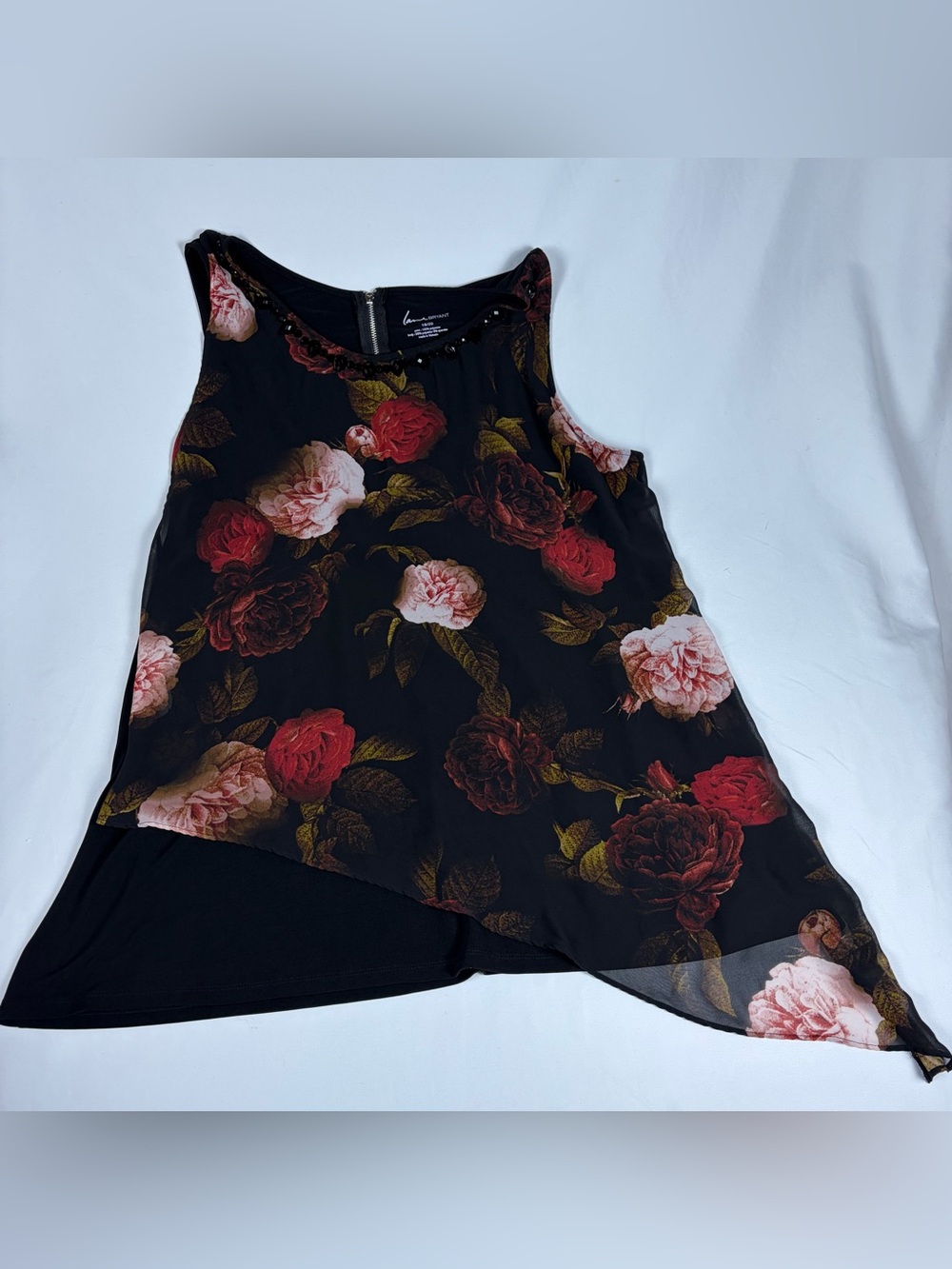 Lane Bryant Sleeveless Black Floral Tops With Beaded Collar Size XL